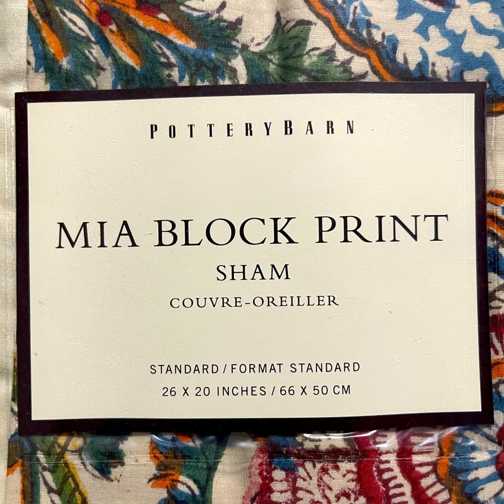 New Pottery Barn Mia Block Print Standard Shams, S/2, Multicolor